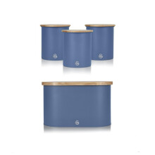 Swan Nordic Bread Bin Bamboo Cutting Board Lid & 3 Storage Canisters Set Steel