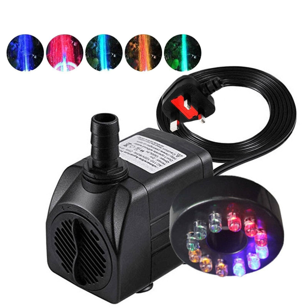 Electric Fountain Garden Pool Water Pump With 12 LED Light