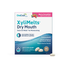 Oracoat xillimelts per la bocca asciutta notturno o giorno - idratante secco che aderisce dischi senza zucchero con xilitolo 40 conta frullata di bac