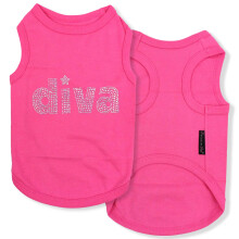 Parisian Pet Dog T-Shirt with Embroidered ' Diva ' - Breathable Tank Top - Sleeveless Pet Vest - Machine Washable Pink Tee Shirt for Small Dogs -