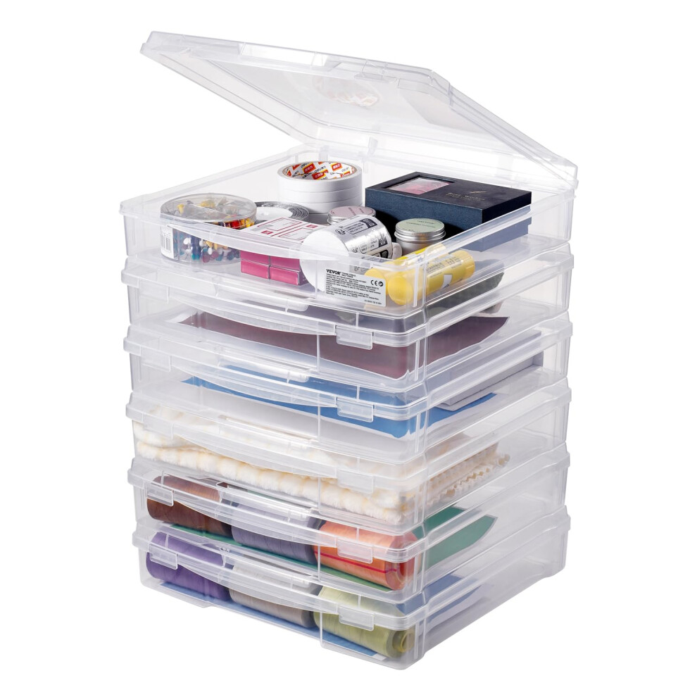 VEVOR Scrapbook Paper Storage  6 Pack Stackable Plastic Board Game Boxes  Clear Multi-Purpose Document Case with Rounded Corners and Double Latches  f