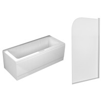 Nes Home 1700mm White Square Bath with Legs and Curved Bath Screen
