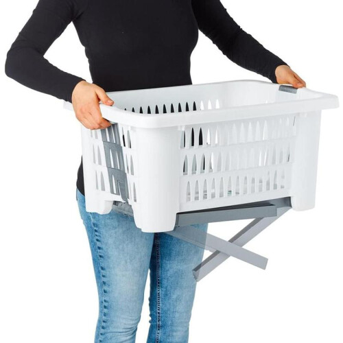 (Default) GEEZY Folding Laundry Basket with Foldable Legs - Lightweight Ventilated Laundry Bin, Large Capacity Plastic Washing Basket