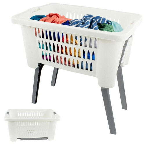 (Default) GEEZY Folding Laundry Basket with Foldable Legs - Lightweight Ventilated Laundry Bin, Large Capacity Plastic Washing Basket 1