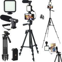 (black) Vlogging Kit for iPhone/Androidphone/Cameras Phone Holder for Video Recording with 50" Extendable Tripod/Capture Remote
