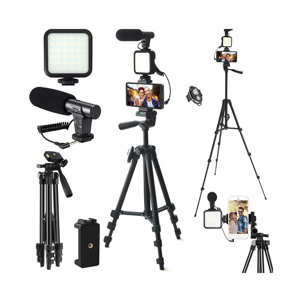 (Black) Vlogging Kit For Iphone/Androidphone/Cameras Phone Holder For Video Recording With 50" Extendable Tripod/Capture Remote Black 4761048887737