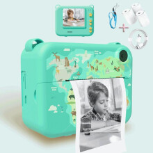 (Green, 1 set) Instant Print Camera for Kids,1Set Selfie Digital Camera with3Rolls Print Paper&Lanyard,High Definition Video Camera,Portable Printer,Kids Toys
