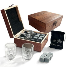 (one-size, 1 Set) Whisky Stone & Glass Cup Gift Set, 1 Set Whisky Stone with Wooden Box & Storage Bag, Travel Accessories, Bar Accessories for Home & Party