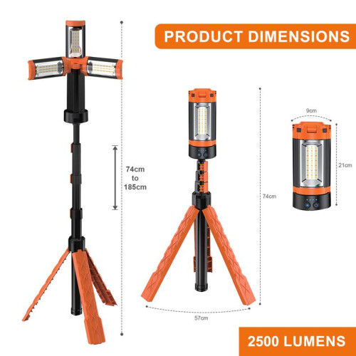 (Default) Crystals Rechargeable LED Work Light Tripod Stand for Camping and Emergency Situations