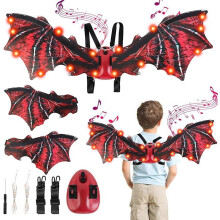 (TK-BDW-G) deAO Glowing Dinosaur Wings Red Dragon Wings, Glowing Moving Dragon Wings, Children's Masquerade, Red Electric Wings, Suitable for Children Over