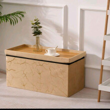 (2STR Mink-Gold Marble Ottoman) 2-in-1 Velvet Ottoman Storage Bench - Foldable 2-Seater with Storage Coffee Table Use & Marble Effect Living Room Furniture