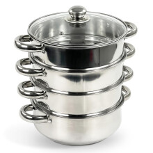 (Default) Crystals 4TIER 24CM Stainless Steel Induction Hob Steamer Pot Pan with Glass Lid - Cookware