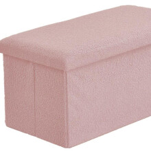 (Blush Pink / Teddy, 78cmx38cmx38cm Weight 5.0 Kg) Storage Box Folding Ottoman Collapsible Toys Square Chest Box 2 Sizes | Large Padded Footstool or Storage Chest Lid for Bedroom, Storage Seat