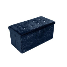 (Navy / Crushed Velvet, 78cmx38cmx38cm Weight 5.0 Kg) Storage Box Folding Ottoman Collapsible Toys Square Chest Box 2 Sizes | Large Padded Footstool or Storage Chest Lid for Bedroom, Storage Seat
