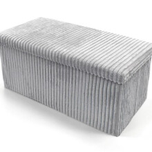 (Silver / Corduroy, 78cmx38cmx38cm Weight 5.0 Kg) Storage Box Folding Ottoman Collapsible Toys Square Chest Box 2 Sizes | Large Padded Footstool or Storage Chest Lid for Bedroom, Storage Seat