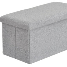 (Silver / Teddy, 38cmx38cmx38cm Weight 2.7 Kg) Storage Box Folding Ottoman Collapsible Toys Square Chest Box 2 Sizes | Large Padded Footstool or Storage Chest Lid for Bedroom, Storage Seat