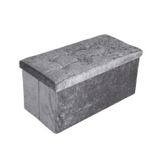 (Silver / Crushed Velvet, 38cmx38cmx38cm Weight 2.7 Kg) Storage Box Folding Ottoman Collapsible Toys Square Chest Box 2 Sizes | Large Padded Footstool or Storage Chest Lid for Bedroom, Storage Seat