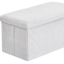 (White / Teddy, 78cmx38cmx38cm Weight 5.0 Kg) Storage Box Folding Ottoman Collapsible Toys Square Chest Box 2 Sizes | Large Padded Footstool or Storage Chest Lid for Bedroom, Storage Seat