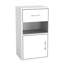 (White) Wooden Bedside Table with 1 Drawer and 1 Door