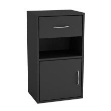 (Black) Wooden Bedside Table with 1 Drawer and 1 Door
