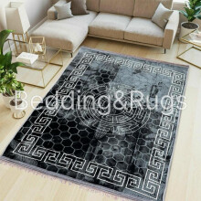 (Grey, 200x290) Greek Patterned Teddy Rugs | Soft, Non-Slip, Large Area Rug (160x230) for Living Room and Bedroom