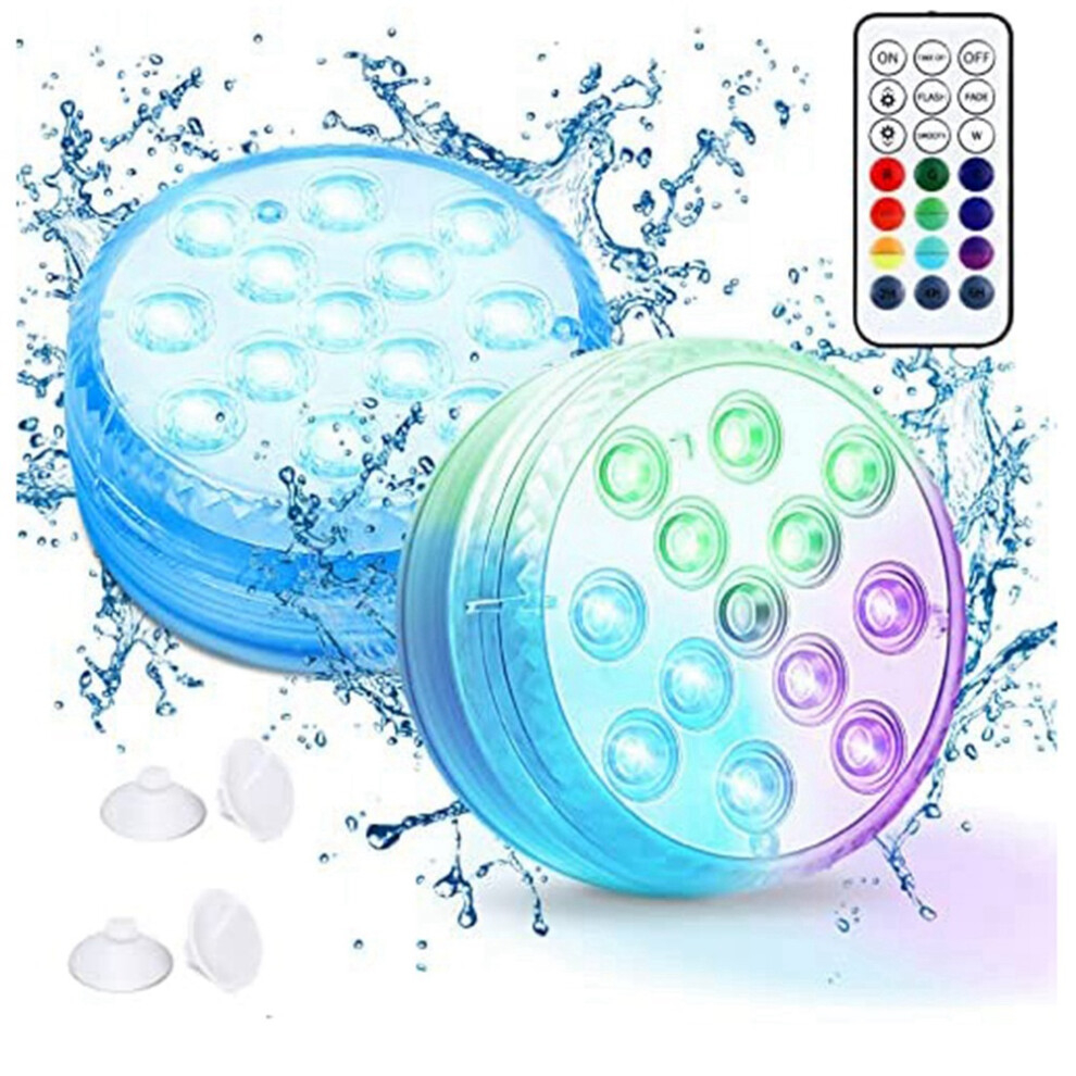 Pool Lights Submersible LED with RF Remote,13 Waterproof Underwater Light Magnets Suction Cups 2Pack