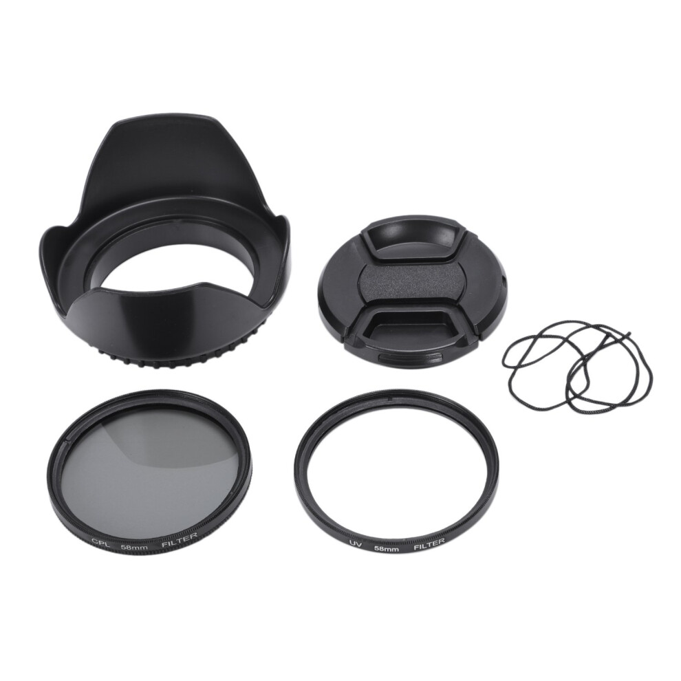 Kit de filtre UV CPL 58 mm pour objectif 700D, 100D, 600D, 1200D, capuchon de pare-soleil