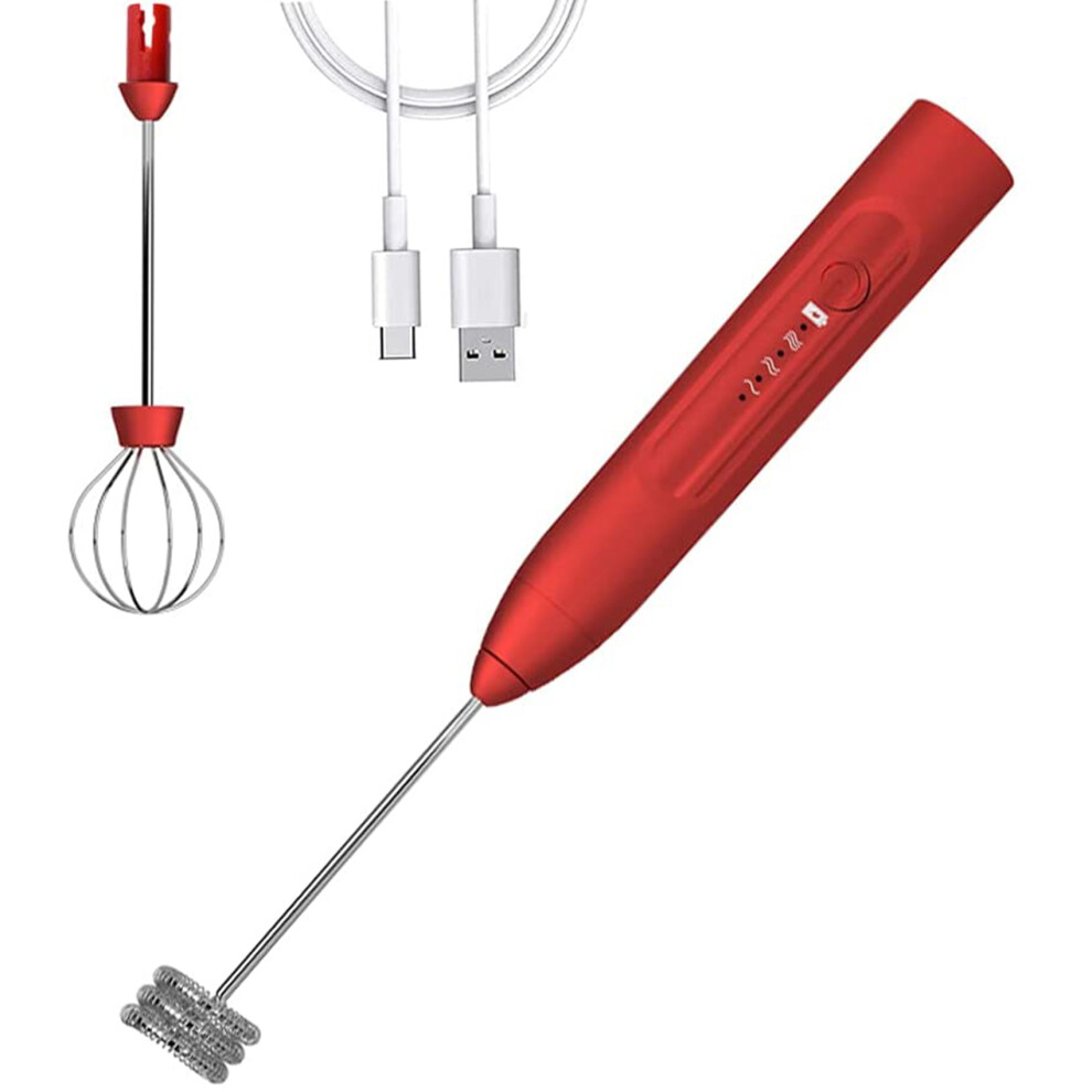 Elektrischer MilchaufschäUmer, KaffeeaufschäUmer, Hand-, Wiederaufladbarer GeträNkemixer Mit 3 Geschwindigkeiten FüR Cappuccino Latte, Rot-image