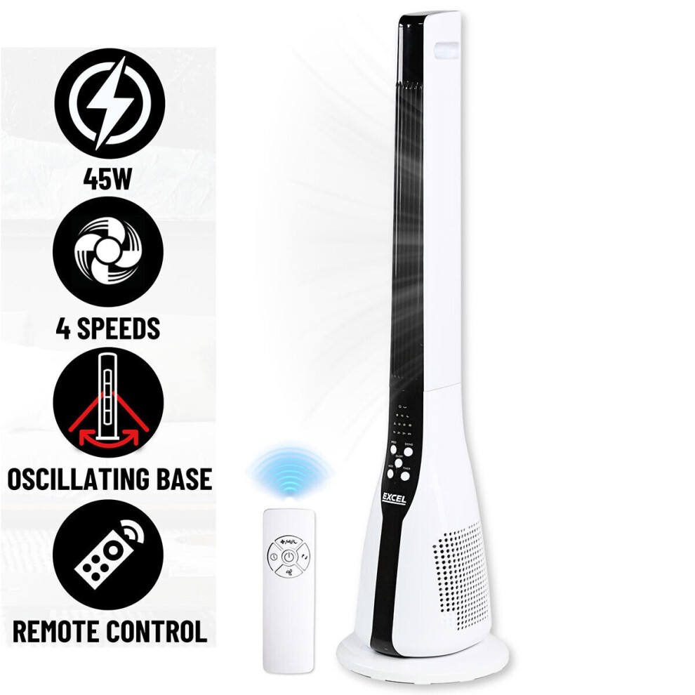 43" INCH QUIET AIR COOLING FREE STANDING TOWER FAN 4 SPEED OSCILLATING & REMOTE