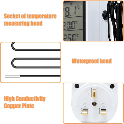 Digital Temperature Controller Plug UK 230V Thermostat Outlet Socket Digital Temperature Controller Thermostatic Plug Temperature Switch 2