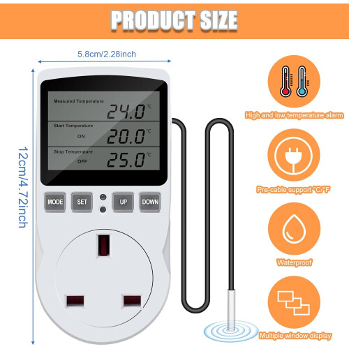 Digital Temperature Controller Plug UK 230V Thermostat Outlet Socket Digital Temperature Controller Thermostatic Plug Temperature Switch 1