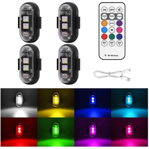 4PCS Wireless LED Strobe Lights with Remote Control, 8 Colors USB Charing Waterproof Emergency Warning Lights 1