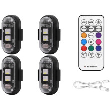 4PCS Wireless LED Strobe Lights with Remote Control, 8 Colors USB Charing Waterproof Emergency Warning Lights