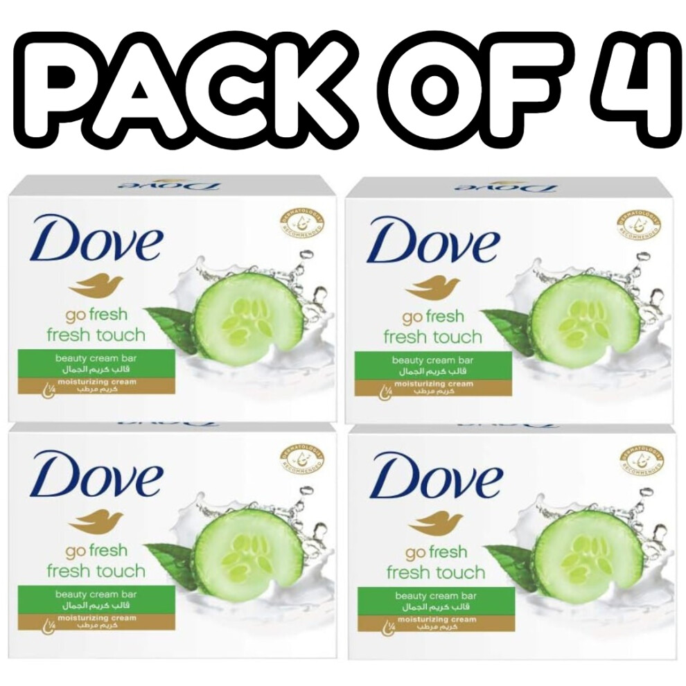 Cream/Green (Pack Of 4) Dove Go Fresh Beauty Bar Soap Fresh Touch 135G |Cucumber & Tea Scent |Softer, Smoother & Healthier-Looking Skin
