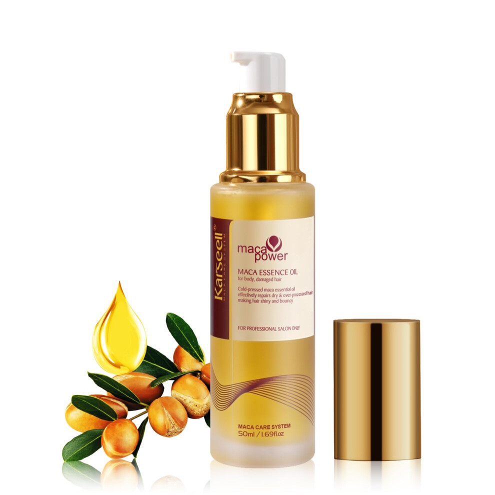 Karseell Maca Essence Oil for Body, Dry & Damaged Hair 50ml | Cold-Pressed Moroccan Argan Oil | Healing, Lightweight Hair & Skin Serum