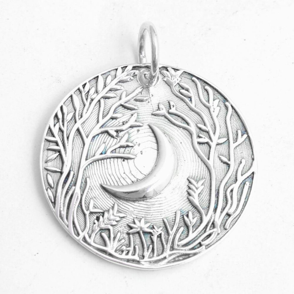 Forest Moon Pendant, Silver Jewelry, 925 Sterling Silver, Statement Jewelry, Unisex Pendant, Gifts For Her