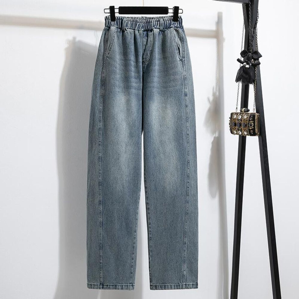 (blue, 4XL) Dimanaf 2025 Plus Size Women Spring Jeans Long Harem Pants Blue Casual High Waist Elastic Basic Trousers 5xl
