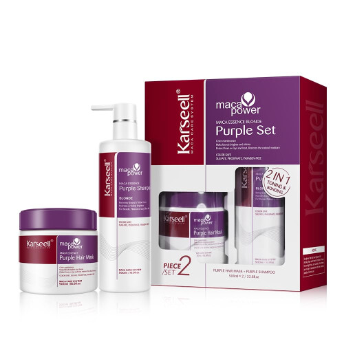 Karseell Maca Essence Blonde Purple Set: Purple Shampoo & Mask for Blonde, Gray & Silver Hair - Neutralizes Brass, Deep Moisture & Repair