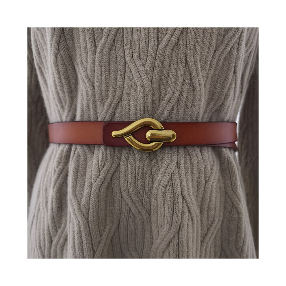 (Camel)Ceinture femme style minimaliste en cuir ceinture boucle métal robe moulante ceinture