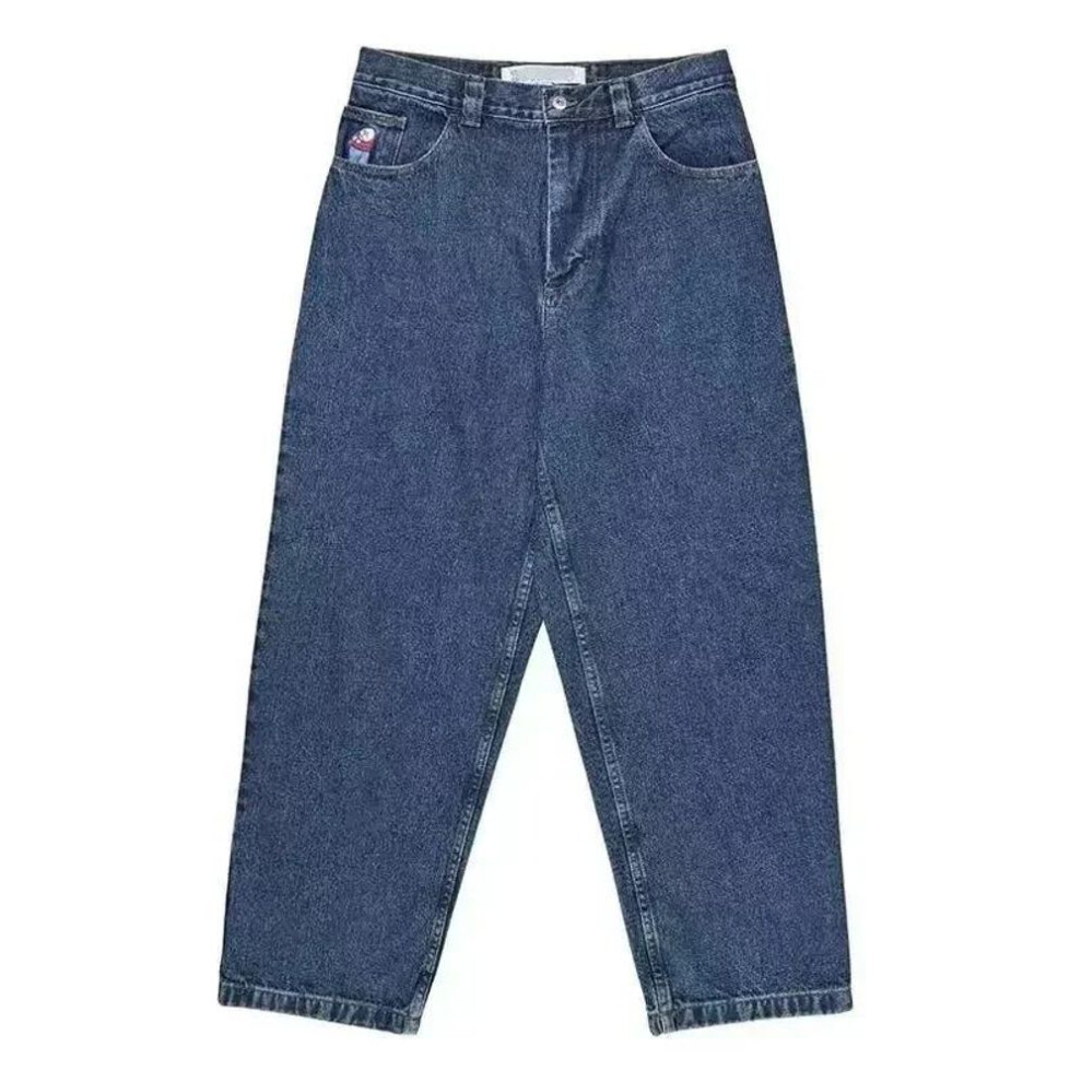 (blue, XL) New Harajuku Hip Hop Cartoon Y2k Big Boy Jeans Graphic Embroidery Baggy Jeans Pants High Waist Wide Leg Trouser Streetwear