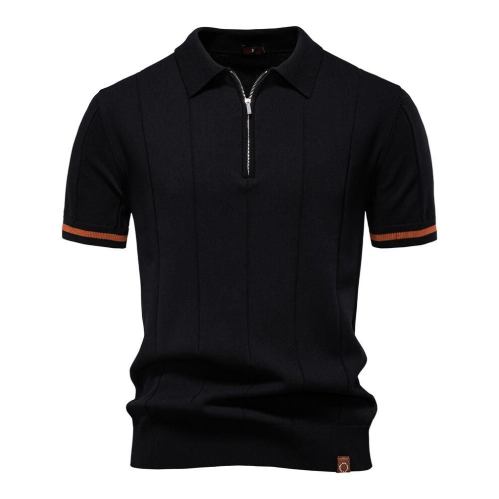 (black, EUR XL 85-95kg) Aiopeson Business Casual Knit Polo Shirt For Men Fashion Neck Turn Down Collar Mens Social Luxury Golf Polo Shirts