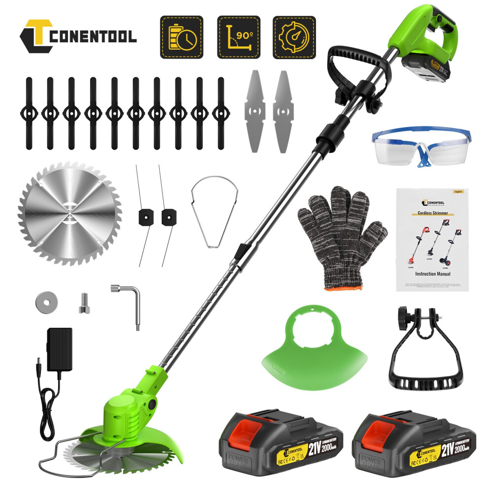 Cordless Strimmer Grass Trimmer Cutter Garden Lawn Edger +2 Rechargeable Battery