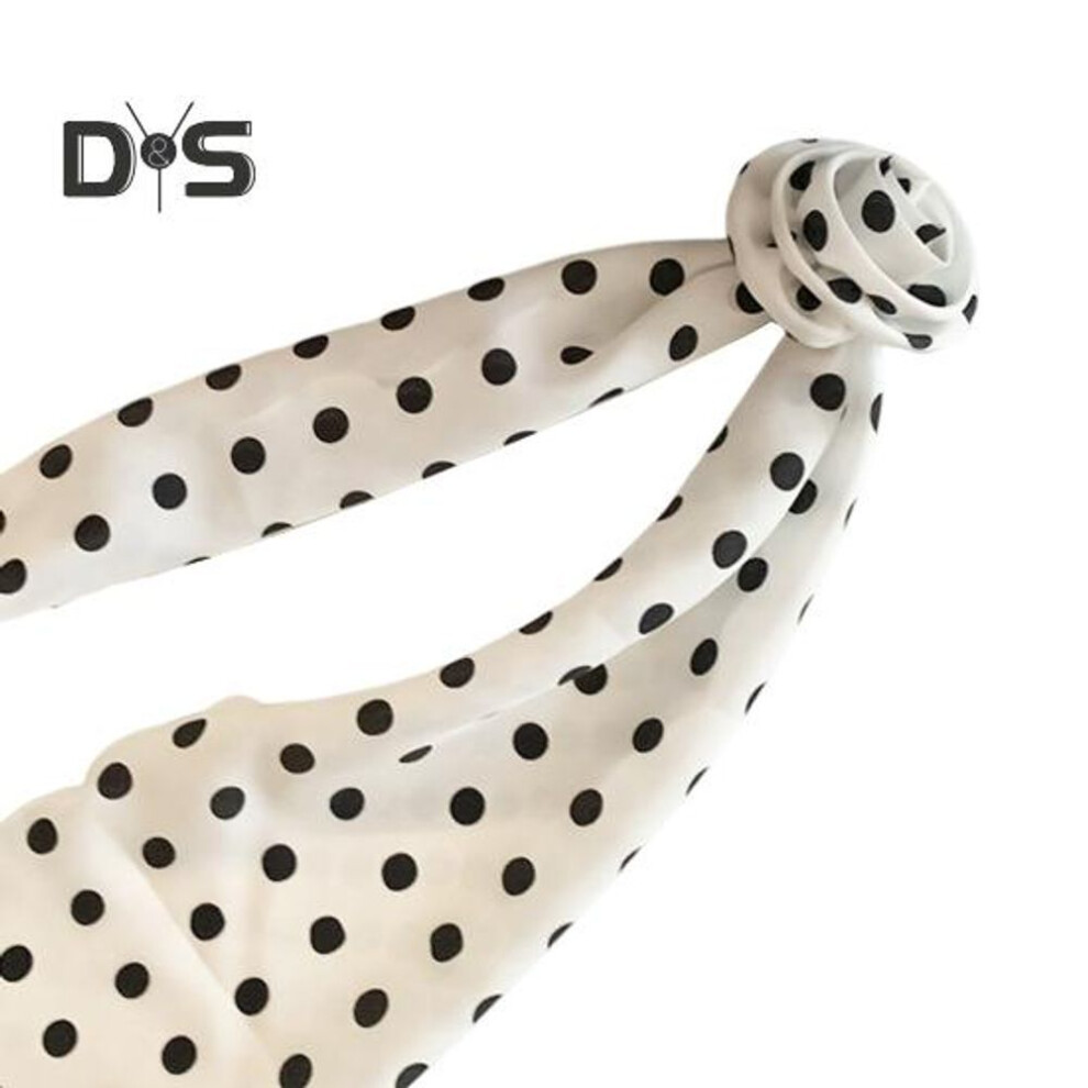 (white) Rose Flower Chiffon Sheer Scarf Dot Design Long Thin Skinny Chiffon Ribbon Scarf Vintage Silky Neck Tie Choker