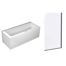 Nes Home 1700mm Square Bath with Legs and Curved Black Frame Bath Screen