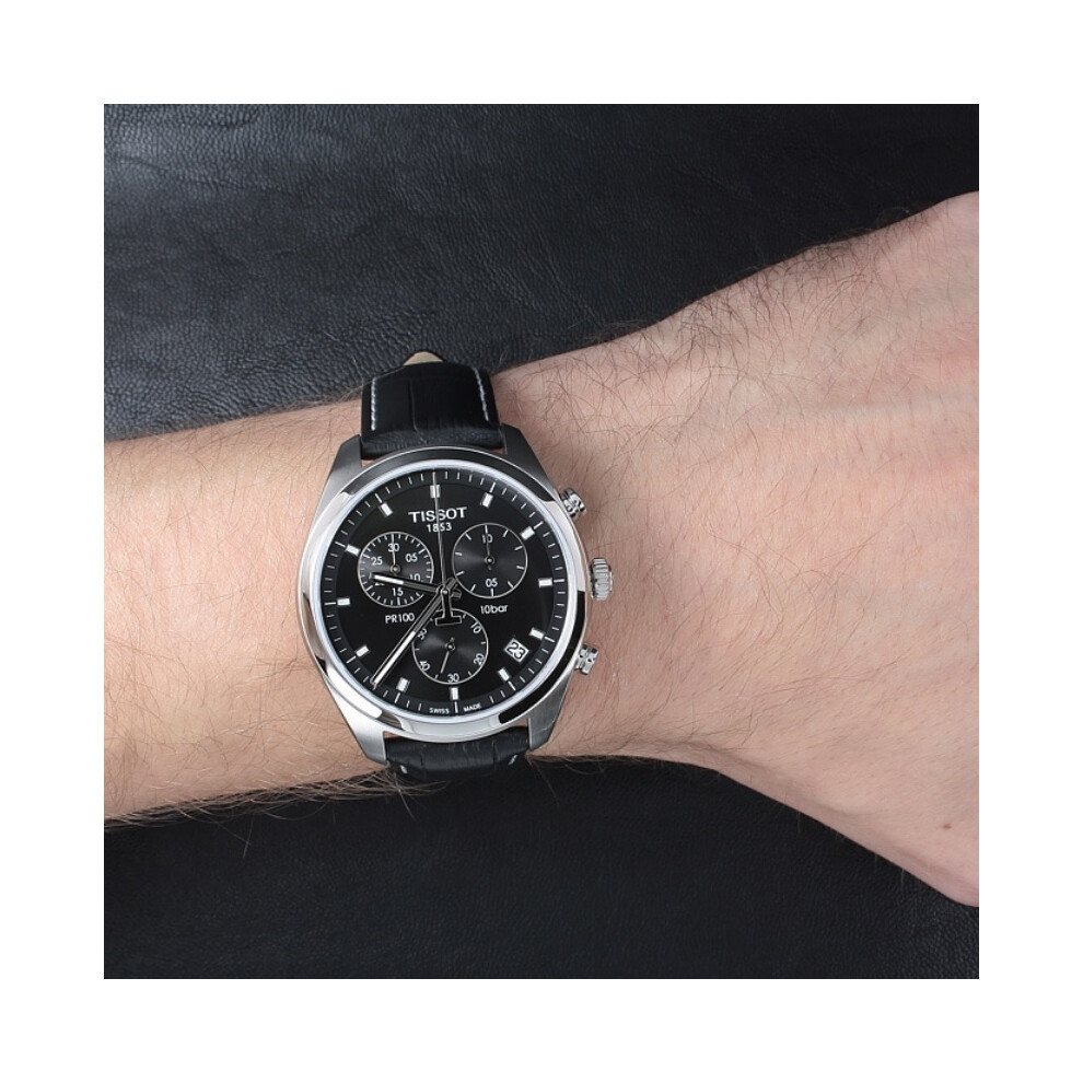TISSOT T122.417.16.051.00 MENS WATCH BLACK LEATHER STRAP BLACK DIAL