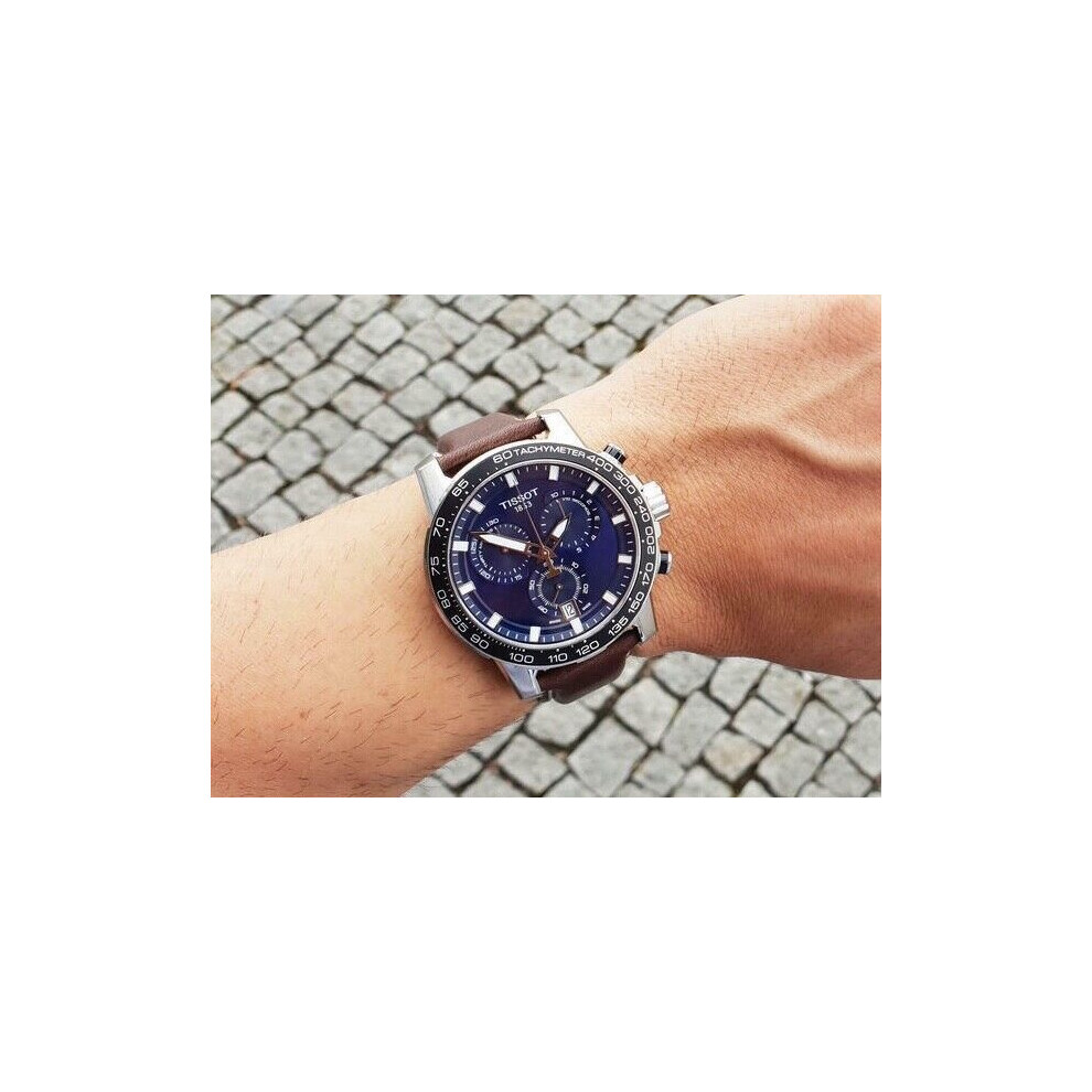 TISSOT T125.617.16.041.00 MENS WATCH BROWN LEATHER STRAP BLUE DIAL