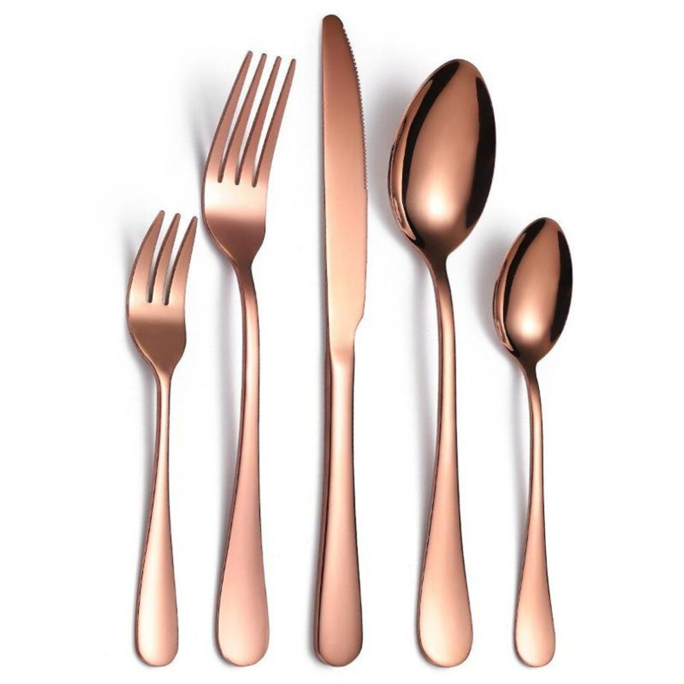 (rose gold) 5 Pieces Home And Kitchen Restaurant Bar Tableware Stainless Steel Color Western Steak Knife Fork Dessert Spoon Tableware Set