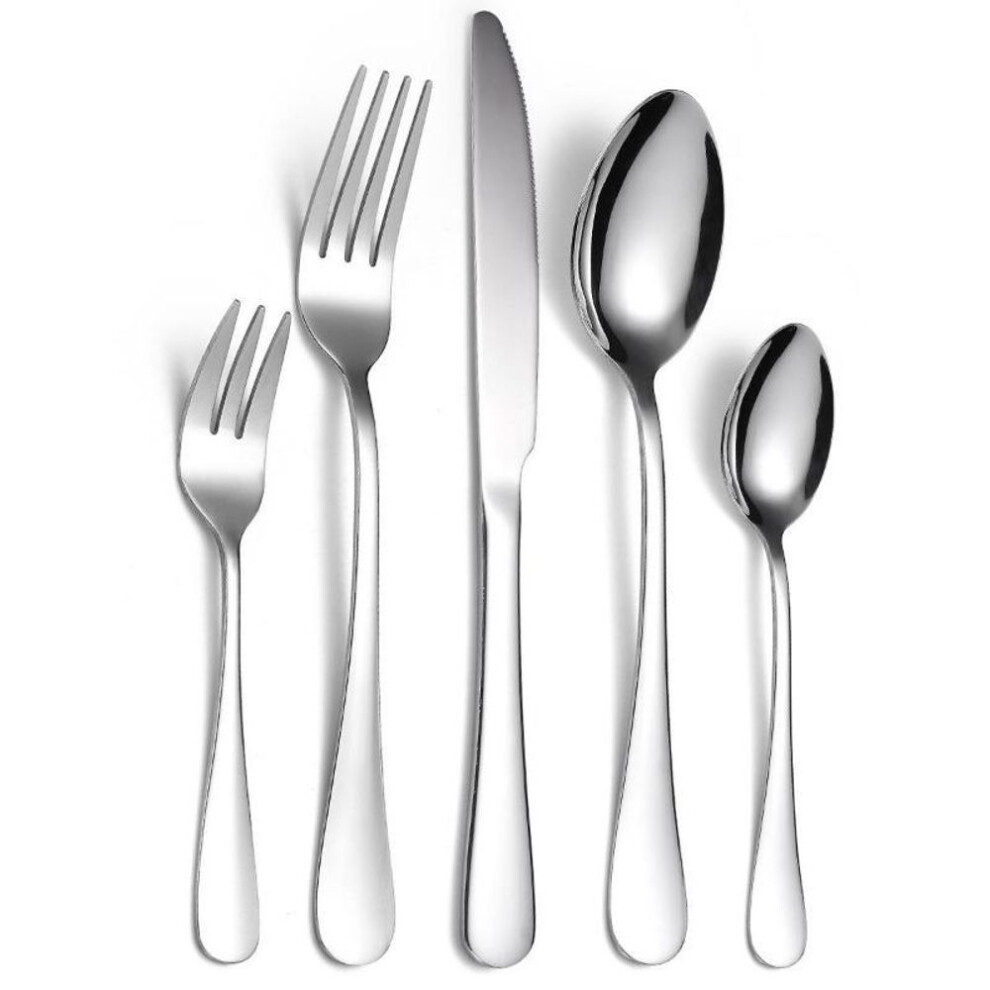 (silver) 5 Pieces Home And Kitchen Restaurant Bar Tableware Stainless Steel Color Western Steak Knife Fork Dessert Spoon Tableware Set