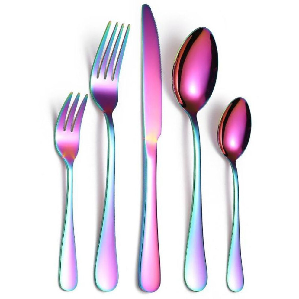 (as the picture) 5 Pieces Home And Kitchen Restaurant Bar Tableware Stainless Steel Color Western Steak Knife Fork Dessert Spoon Tableware Set