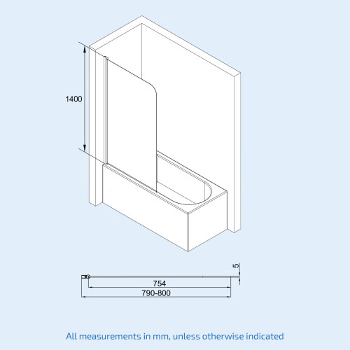 NES Home Nes Home 1700mm Square Bath with Curved Black Frame Dark Grey Bath Screen 2